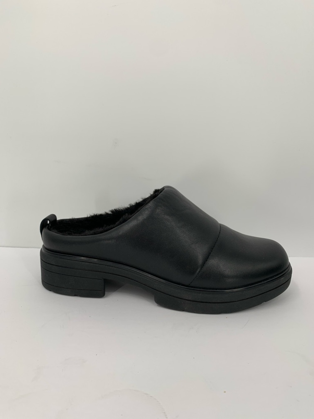 Abeo Vista Clog faux fur shearling lined black leather comfort shoe new 8.5